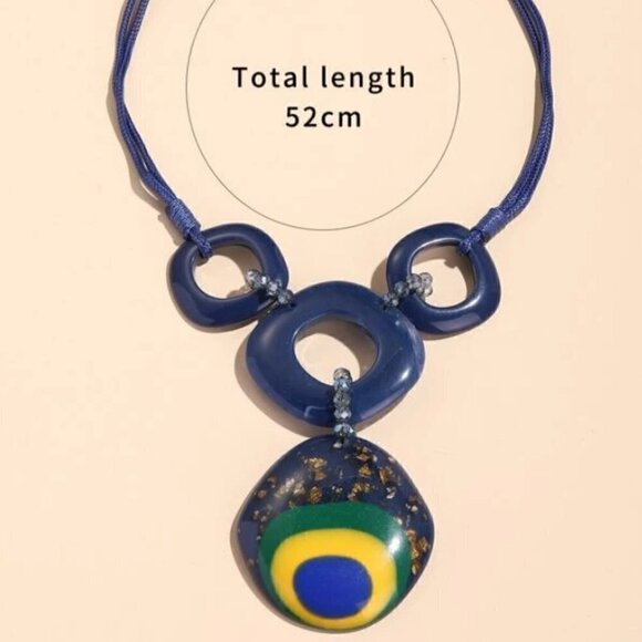 Blue Geometric pendant statement necklace - Picture 3 of 9